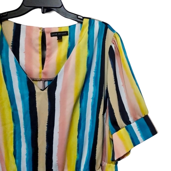 Lane Bryant Colorful Striped Short Sleeve Babydoll Top Women's Plus Size 22 - Picture 5 of 8